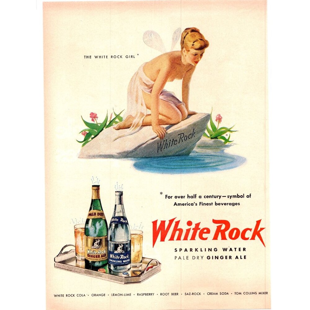 1950 White Rock Sparkling Water Ginger Ale Vintage Print Ad Fairy Wings Wall Art